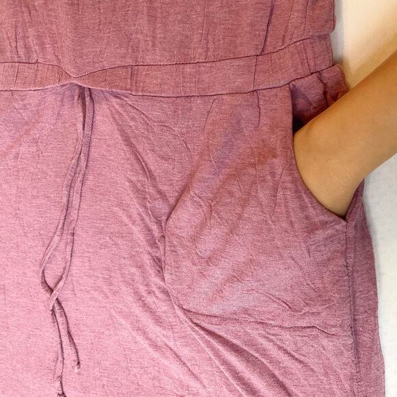 32 Degrees Women Midi Dress size M Taupe Pink Short Sleeve Round Neck Stretch - Picture 7 of 8